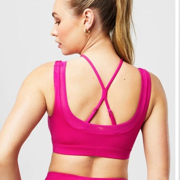 Fabletics Motion365+ Mesh Medium Impact Sports Bra Jazzercise Pink XS NWT in pkg - Picture 3 of 7